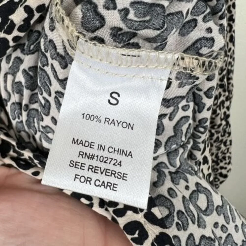Grand & Greene Small Leopard Animal Print Roll Tab Long Sleeve Button Up Blouse - Picture 7 of 14